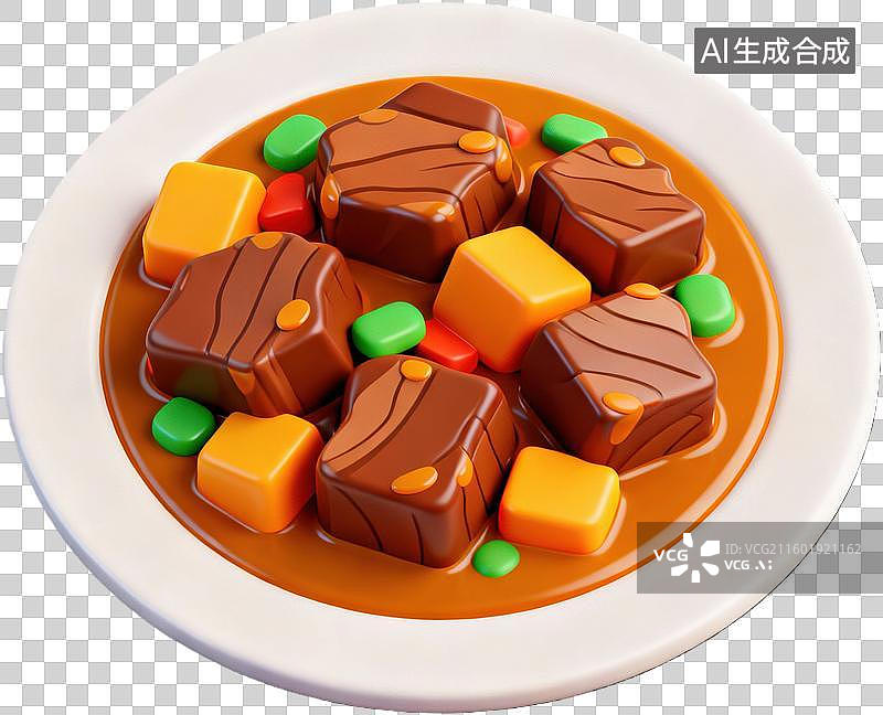 【AI数字艺术】卡通红烧肉配蔬菜汤汁图片素材