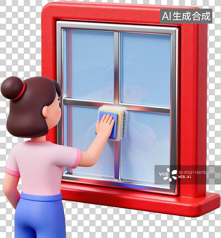 【AI数字艺术】女孩擦窗户清洁玻璃图片素材