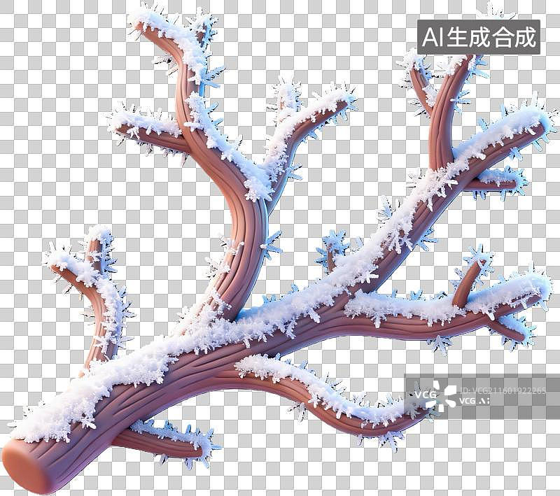 【AI数字艺术】雪覆盖的树枝冬日景象图片素材