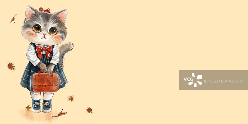 一个背着公文包去上学的小猫咪图片素材