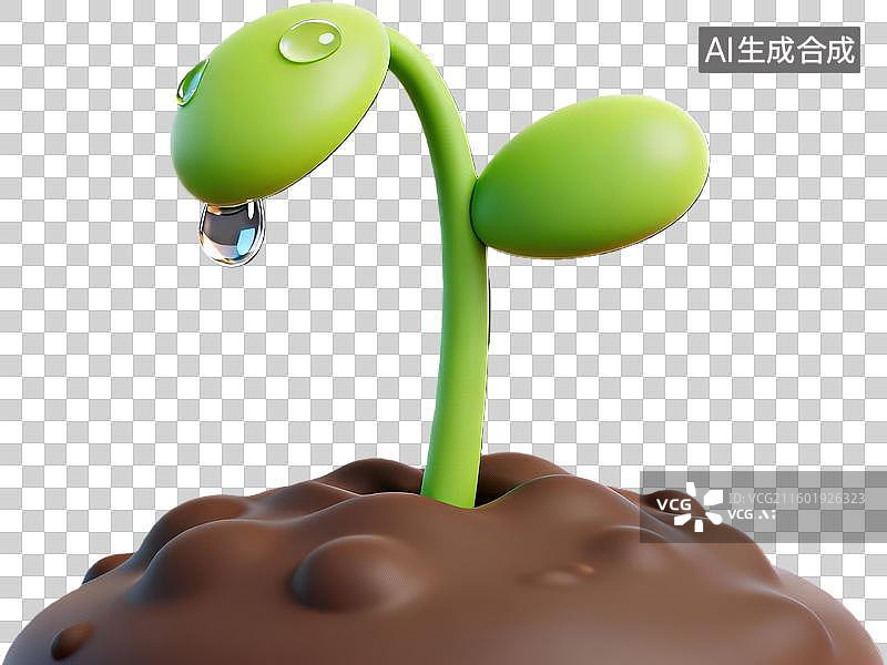 【AI数字艺术】嫩芽生长土壤水滴图片素材