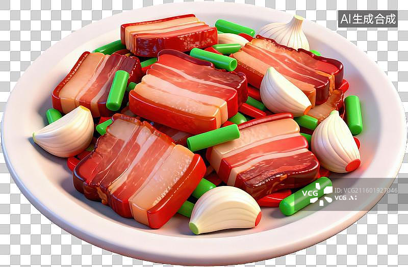 【AI数字艺术】红烧肉配蒜和豆角图片素材