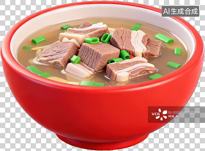 【AI数字艺术】红碗牛肉汤鲜香美味图片素材