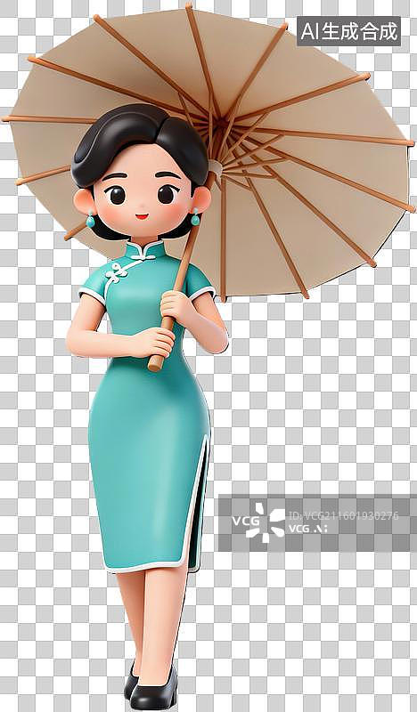【AI数字艺术】旗袍女子撑纸伞图片素材