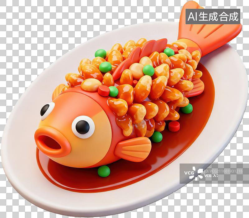 【AI数字艺术】糖醋鲤鱼卡通美食图片素材