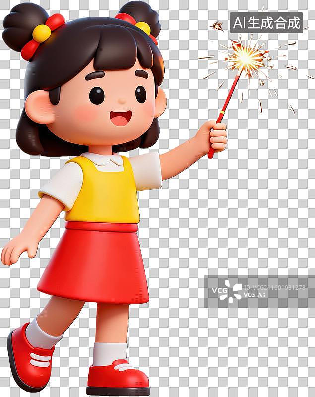 【AI数字艺术】小女孩玩仙女棒烟花图片素材