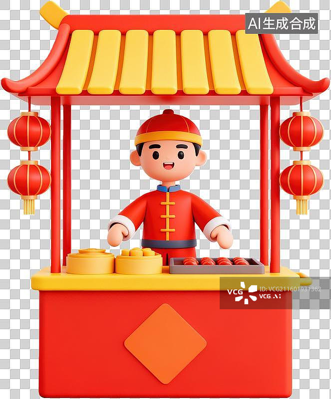 【AI数字艺术】新年糖葫芦摊位卡通人物图片素材