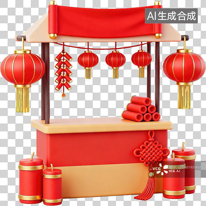 【AI数字艺术】新年摊位装饰红灯笼图片素材