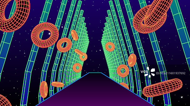 霓虹走廊，80年代风格的线框图形图片素材