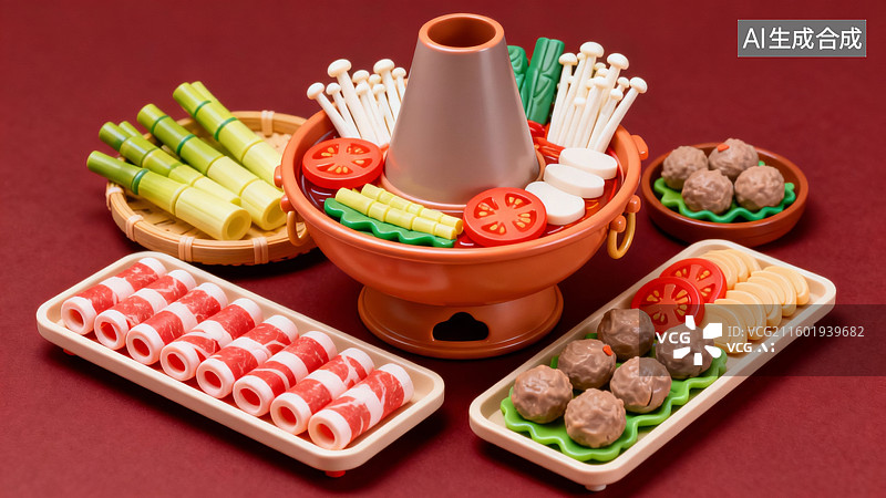 【AI数字艺术】卡通塑料风格的中国传统美食图片素材