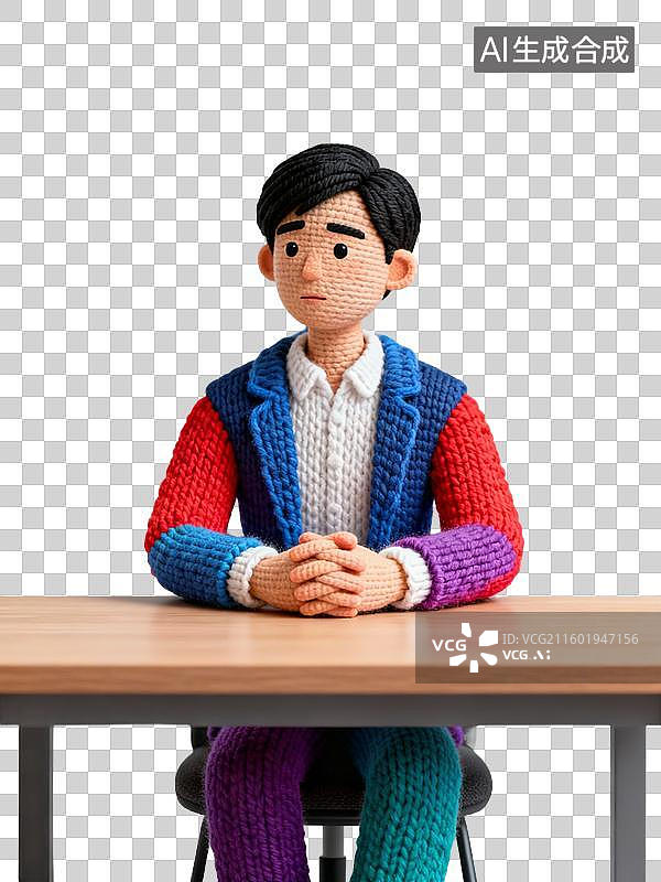 【AI数字艺术】彩色针织谈判者坐桌前图片素材