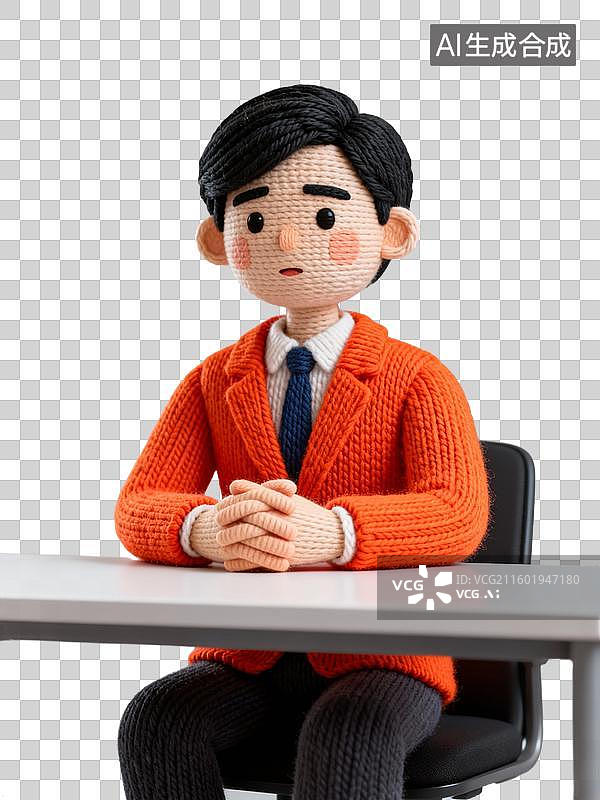 【AI数字艺术】彩色针织谈判者坐桌前图片素材