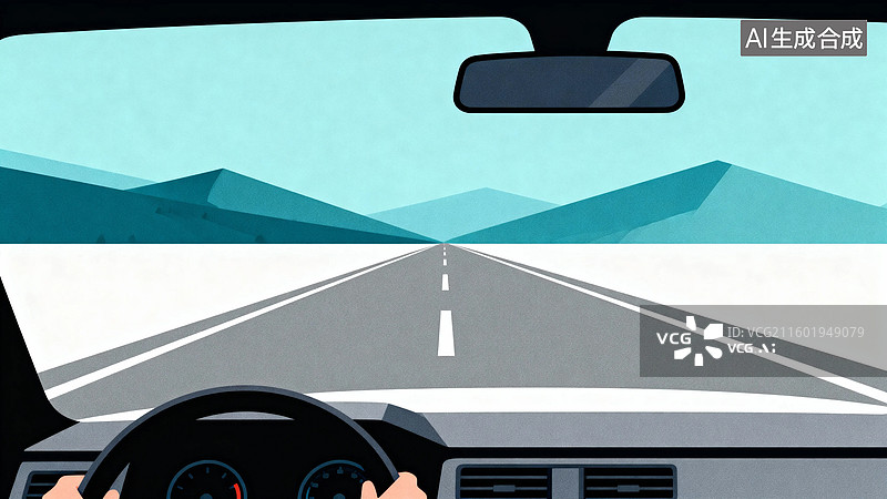 【AI数字艺术】车内视角驾驶公路风景图片素材