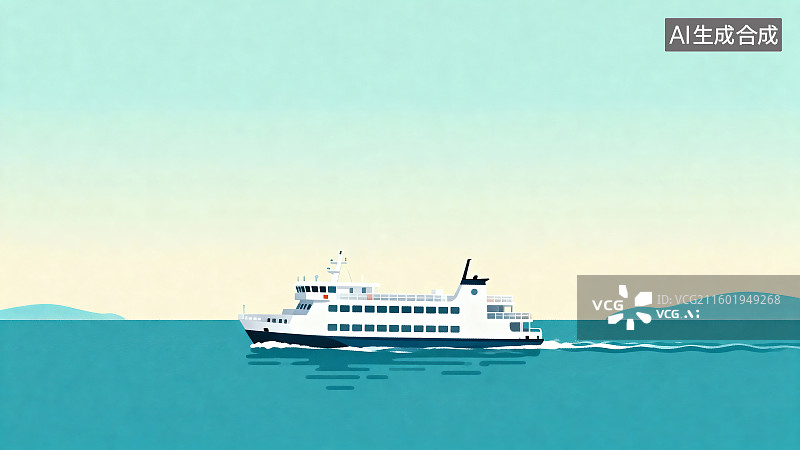【AI数字艺术】海面上航行的渡轮图片素材