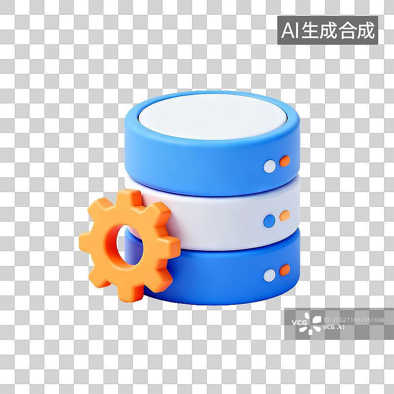 【AI数字艺术】蓝色圆柱体与橙色齿轮堆叠图片素材