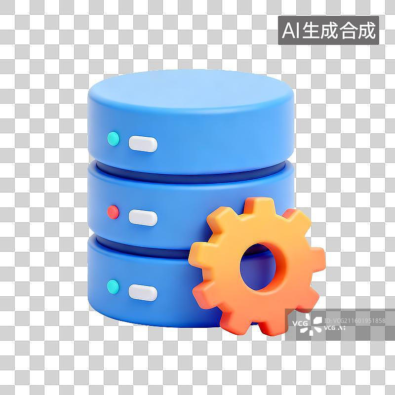 【AI数字艺术】蓝色服务器与橙色齿轮图片素材