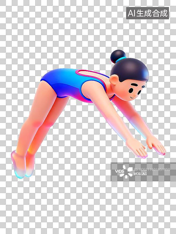 【AI数字艺术】3D渲染玻璃质感免扣元素：跳水，高台跳水，水上运动，游泳，夏天图片素材