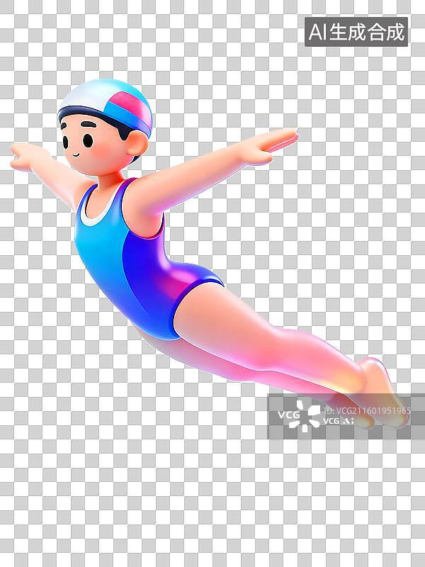 【AI数字艺术】3D渲染玻璃质感免扣元素：跳水，高台跳水，水上运动，游泳，夏天图片素材