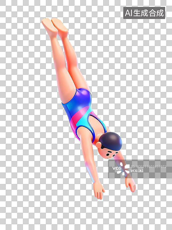 【AI数字艺术】3D渲染玻璃质感免扣元素：跳水，高台跳水，水上运动，游泳，夏天图片素材