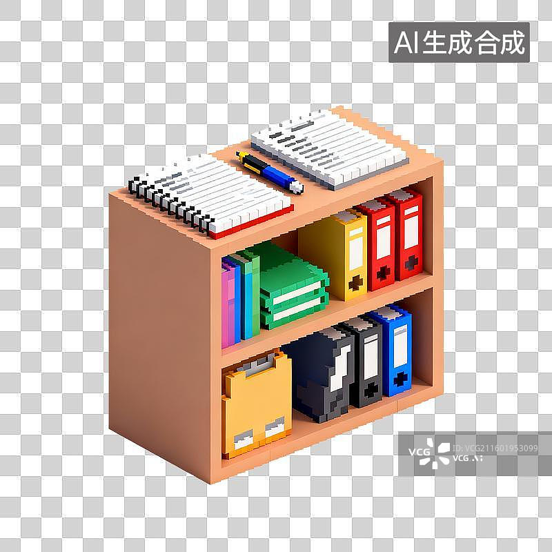 【AI数字艺术】书架上的办公用品和文件夹图片素材