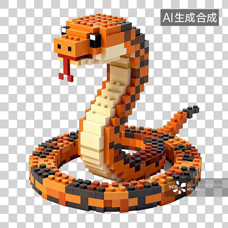 【AI数字艺术】乐高积木拼装的橙色眼镜蛇图片素材