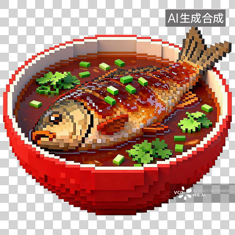 【AI数字艺术】像素风格的红烧鱼菜肴图片素材
