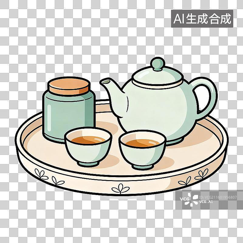 【AI数字艺术】茶具套装插画图片素材