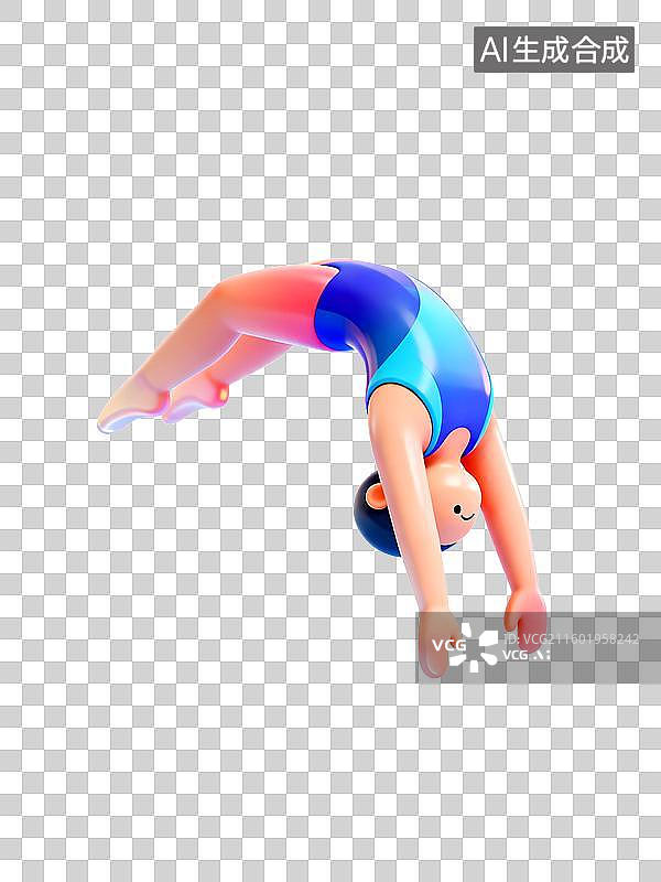 【AI数字艺术】3D渲染玻璃质感免扣元素：体操，艺术体操，平衡木，表演，训练图片素材