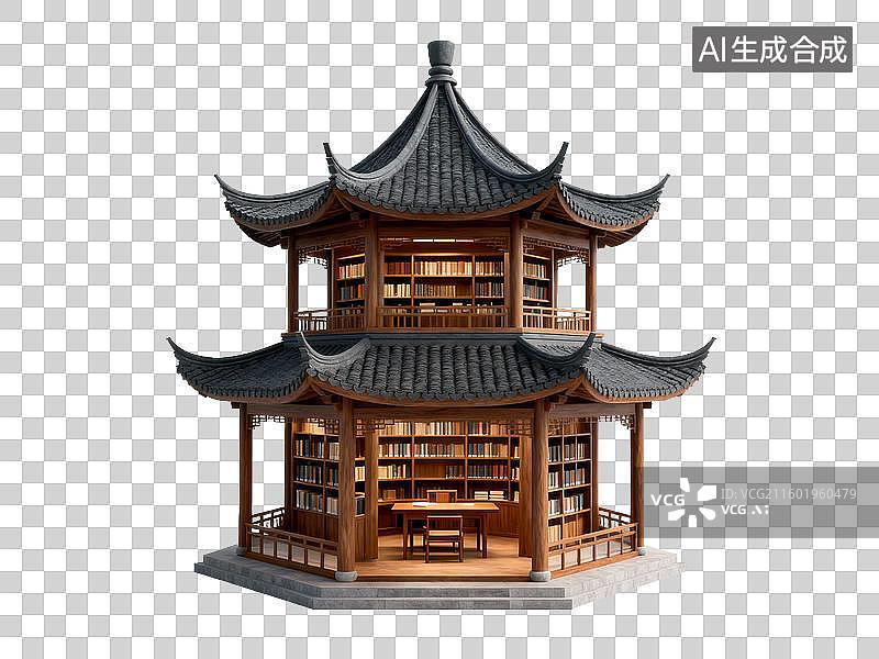 【AI数字艺术】中国古代建筑传统双层六角亭免抠设计素材图片素材