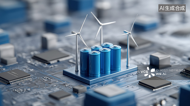 【AI数字艺术】新能源主题背景——风力发电、电池储能图片素材