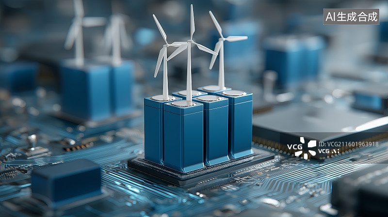 【AI数字艺术】新能源主题背景——风力发电、电池储能图片素材
