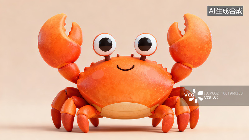【AI数字艺术】纯色背景下的卡通可爱风螃蟹图片素材