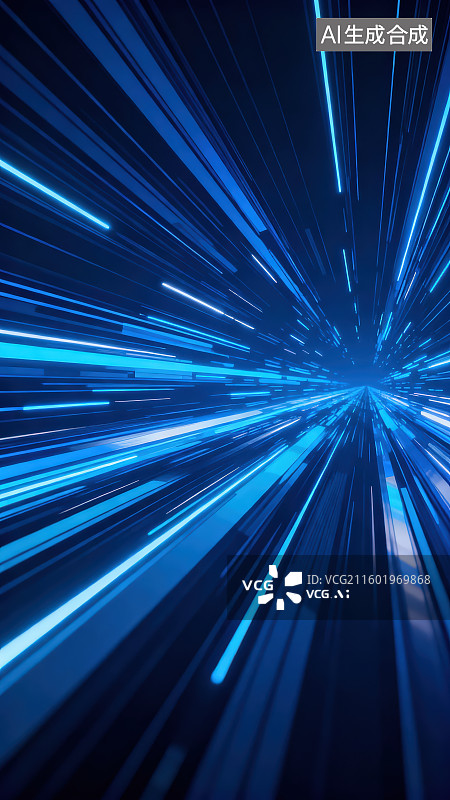 【AI数字艺术】科技科幻宇宙风格蓝色光轨光束放射状线条插画背景图片素材