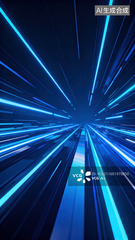 【AI数字艺术】科技科幻宇宙风格蓝色光轨光束放射状线条插画背景图片素材