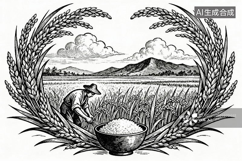 【AI数字艺术】稻农劳作复古风农业生产场景图片素材