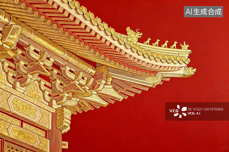 【AI数字艺术】宫殿飞檐金色风中式建筑场景图片素材
