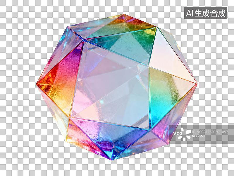 【AI数字艺术】装饰元素 几何形体 多面体彩色水晶图片素材
