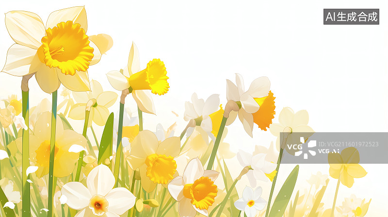 【AI数字艺术】黄色水仙花植物背景图片素材