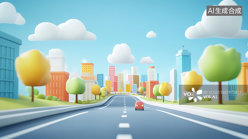 【AI数字艺术】3D卡通粘土风格城市和街道图片素材