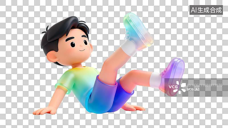 【AI数字艺术】卡通磨砂透明彩色玻璃风格的男孩做腿举 健身卡通人物插画 健身人物做腿举图片素材