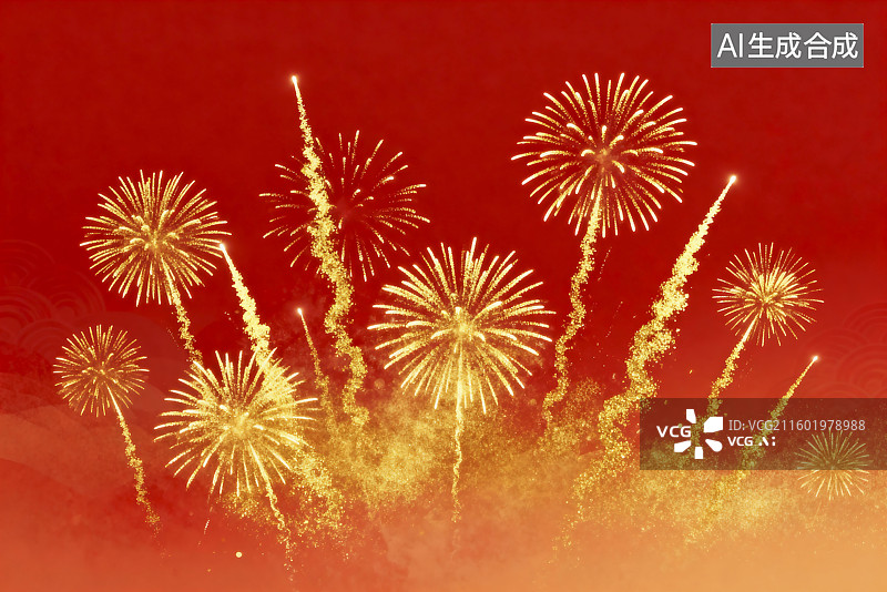 【AI数字艺术】红色背景上绽放的烟花图片素材