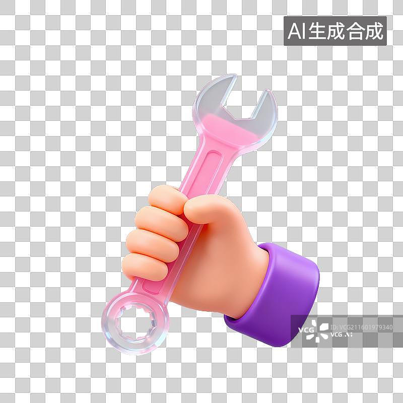 【AI数字艺术】3D磨砂玻璃材质手势手持扳手元素图片素材