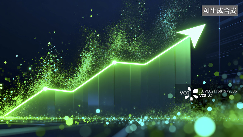 【AI数字艺术】绿色向上趋势科技图表图片素材