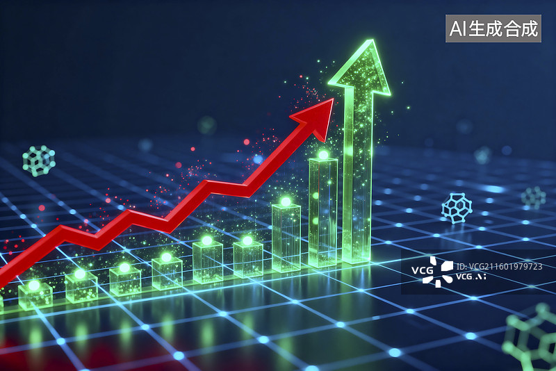 【AI数字艺术】绿色箭头向上的增长图表图片素材