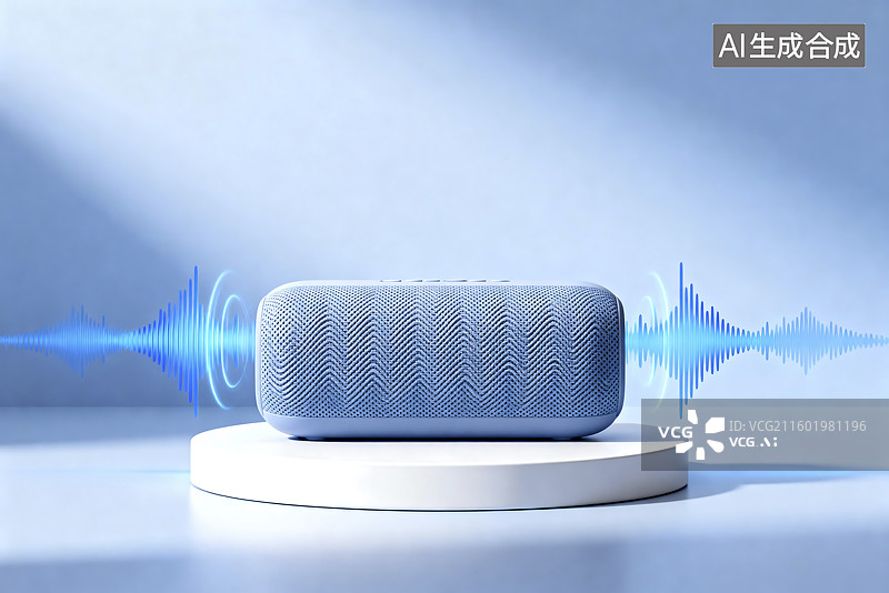 【AI数字艺术】带有蓝色声波的无线音箱图片素材