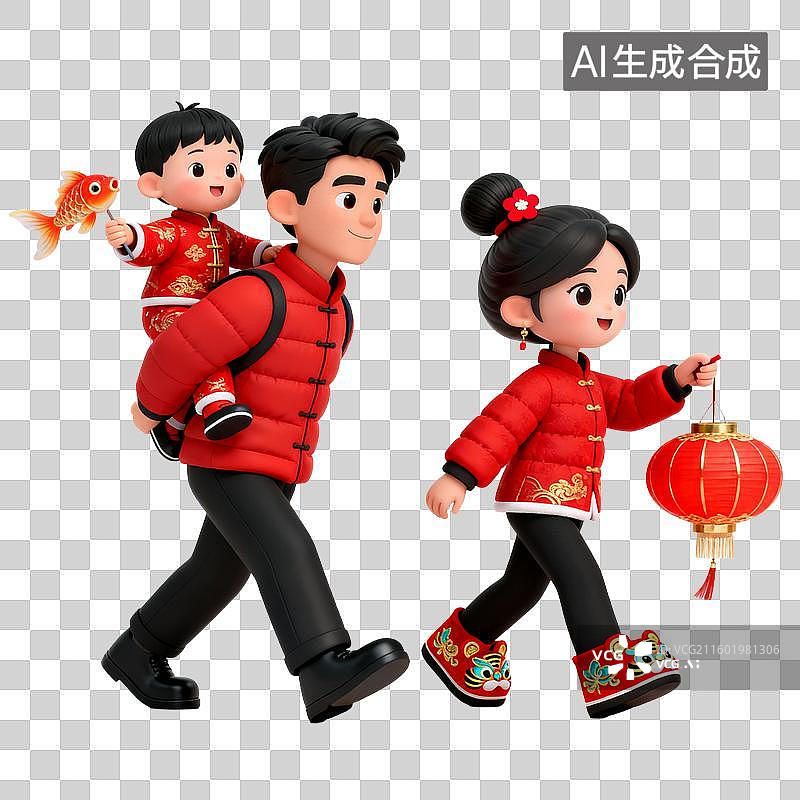 【AI数字艺术】一家人三个人图片素材