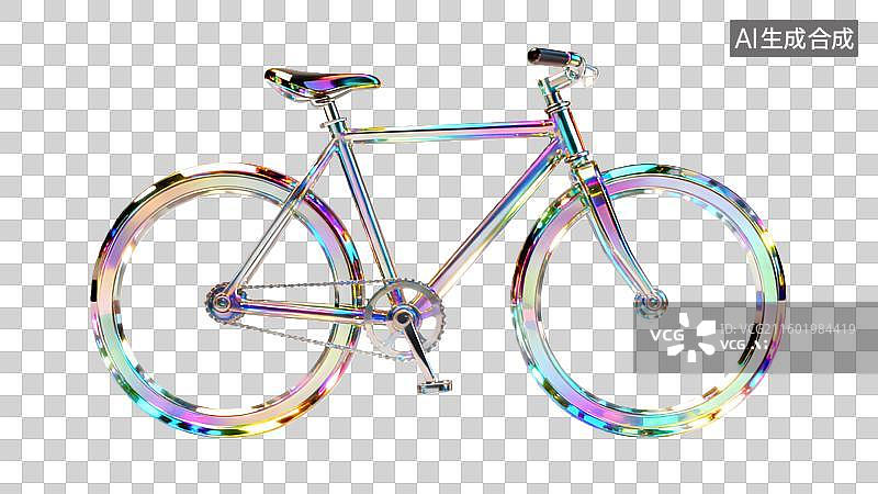 【AI数字艺术】镭射多彩自行车  卡通酸性玻璃镭射自行车图片素材