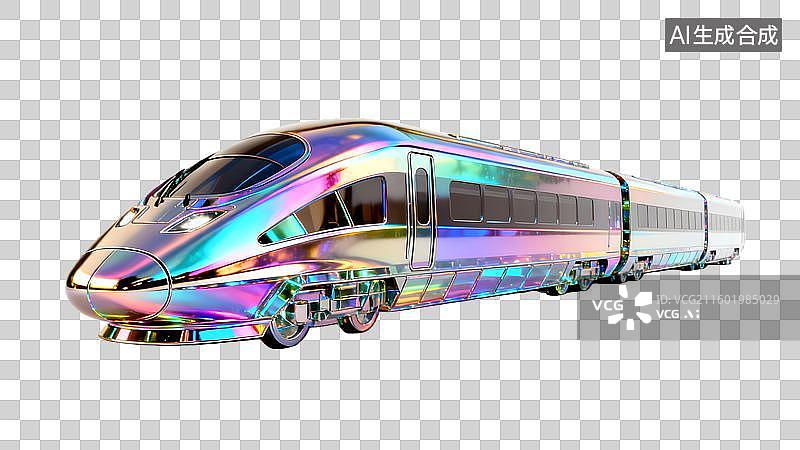 【AI数字艺术】酸性镭射金属高速列车 金属镭射高铁列车  高铁模型图片素材