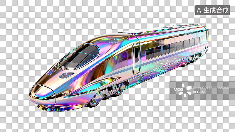 【AI数字艺术】酸性镭射金属高速列车 金属镭射高铁列车  高铁模型图片素材