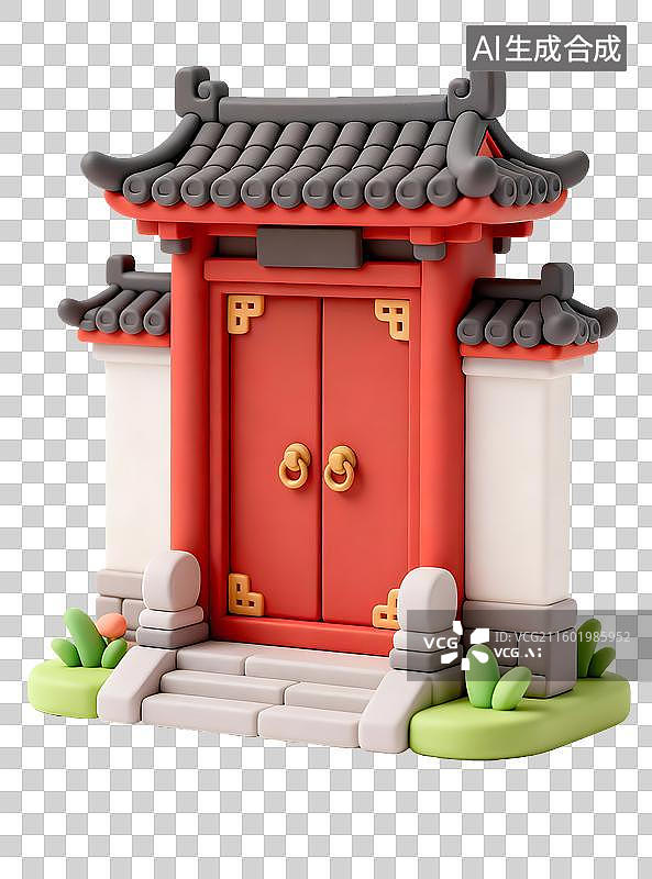 【AI数字艺术】中国传统风格的门房插画图片素材